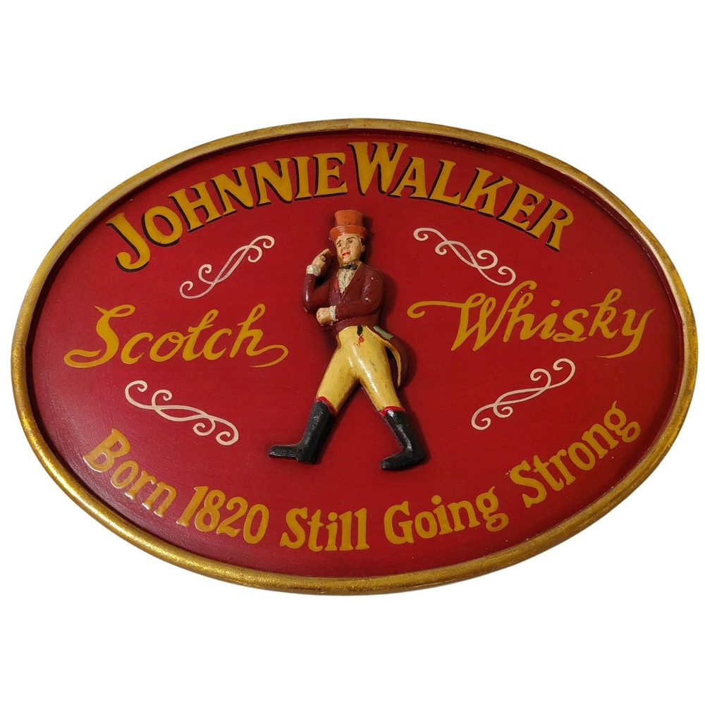 Vintage Johnnie Walker Scotch Whisky 3D Wall Sign Striding Man Red Gold. A365